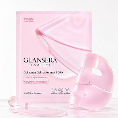 Collageen gelmasker met zalm-PDRN van Glansera, zakje en masker