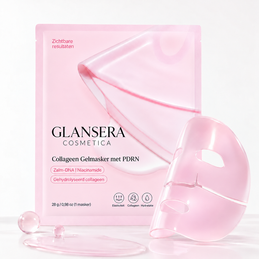 Collageen gelmasker met zalm-PDRN van Glansera, zakje en masker