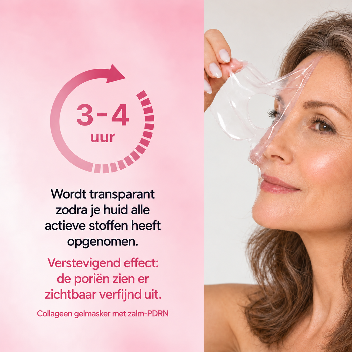 Het masker wordt transparant zodra de huid de actieve stoffen heeft opgenomen