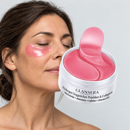 Vrouw met een hydrogel oogpatch van Glansera